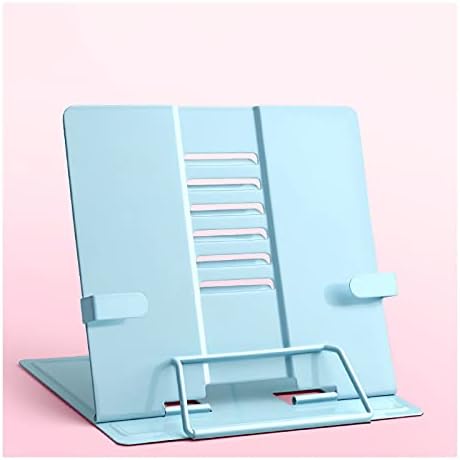 Adjustable Metal Book Stand with Page Clip for Kitchen and Office Blue