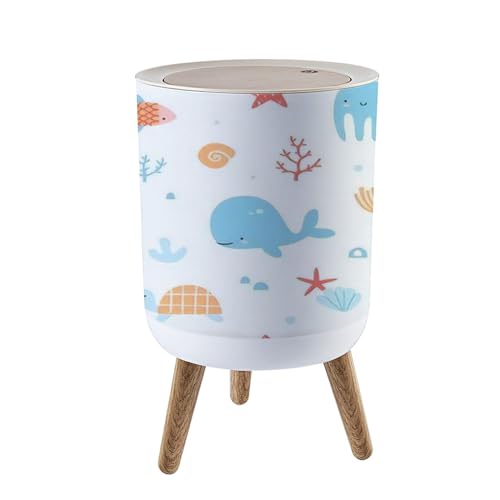 Cute Underwater Sea Animals Trash Can with Lid