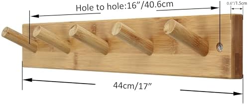 SKOLOO Bamboo Wall Coat Rack with 5 Pegs Natural Gold