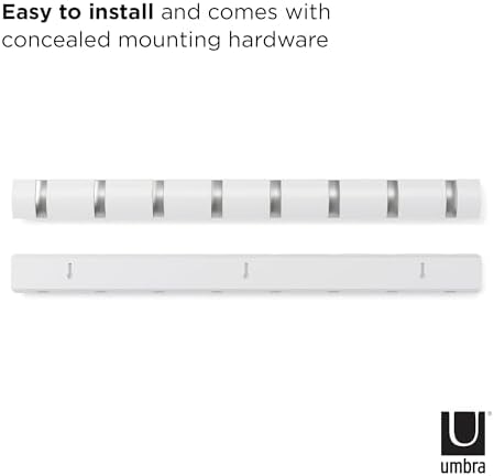 Umbra Flip Wall-Mounted Coat Rack Rail with 8 Hooks