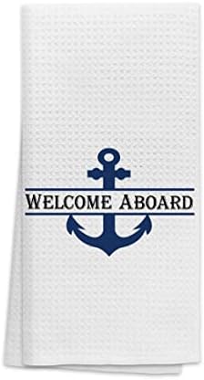 OHSUL Navy Blue Anchor Beach Kitchen Bath Towel