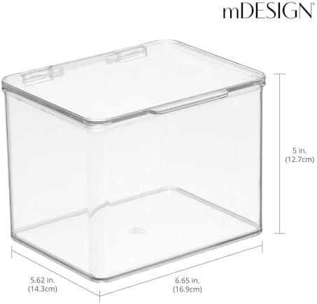 mDesign Clear Storage Boxes with Hinged Lid 8 Pack
