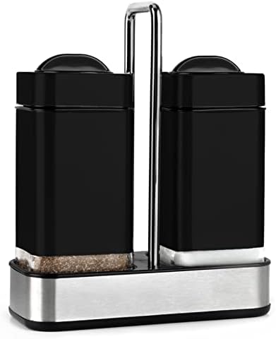 Aelga Black Salt Pepper Shakers Set with Holder