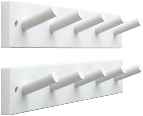 SKOLOO White Bamboo Wall Coat Rack with 5 Pegs 1