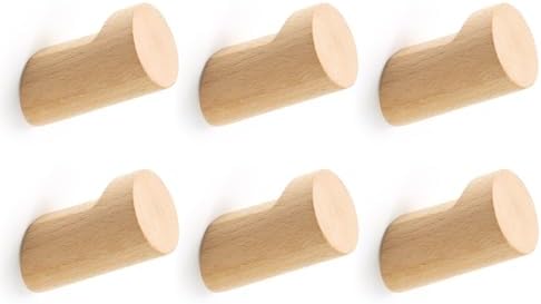 Optish Wood Wall Hooks 6 Pack - Natural Durable and Stylish