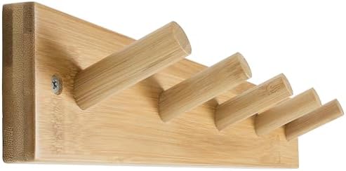 SKOLOO Bamboo Wall Coat Rack with 5 Pegs Natural Gold