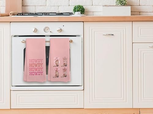 Pink Bow Preppy Kitchen Towels Set of 4