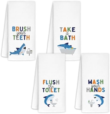 CIOJUNE Shark Towels Set of 4 16x24 Kids Bath Decor