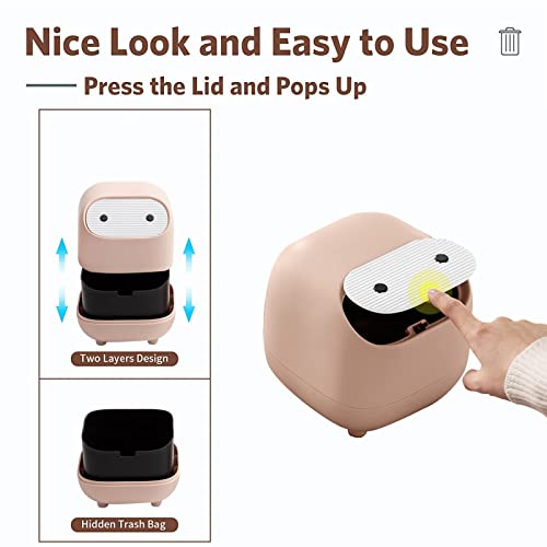 Mini Trash Can with Lid - Cute Ninja Design Pink