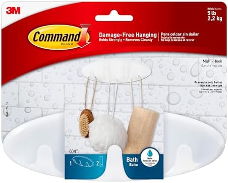 Command Bath Multi-Hook with 2 Strips Damage Free 5 lb Weight Capacity