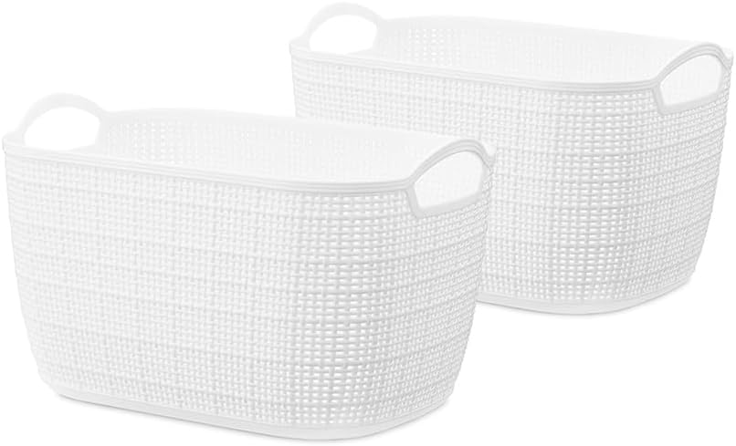 Whitmor Large Resin Tote Link Stitch White 2 PcsSet