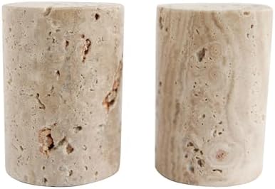 Creative Co-Op Natural Round Travertine Salt Pepper Shakers Set of 2 Small