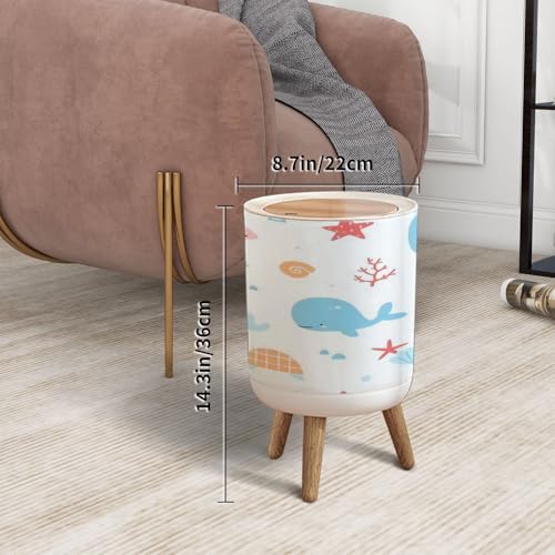 Cute Underwater Sea Animals Trash Can with Lid