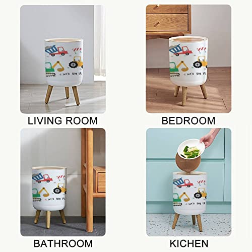 Small Trash Can with Lid Cute Construction Trucks for Kids