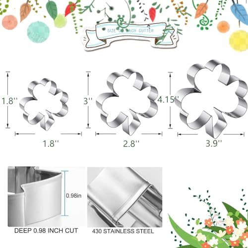 3Pcs Shamrock Cookie Cutters Set Irish St Patricks Day Themed Baking Tool