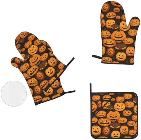 Halloween Pumpkin Oven Mitts and Pot Holders Set of 4 1