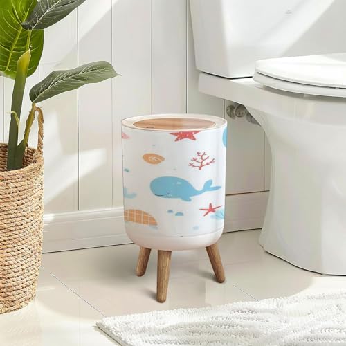Cute Underwater Sea Animals Trash Can with Lid