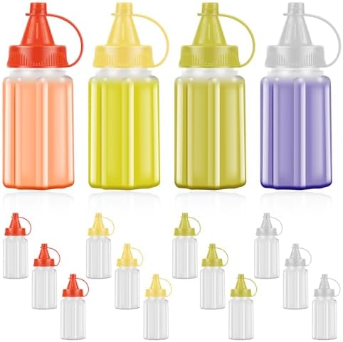 16pcs Colorful Condiment Squeeze Bottles with Lids