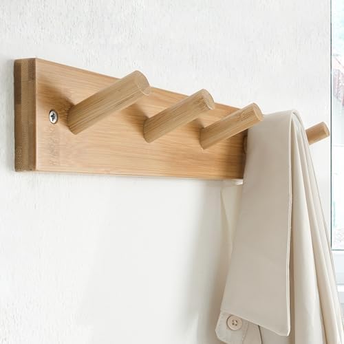 SKOLOO Bamboo Wall Coat Rack with 5 Pegs Natural Gold