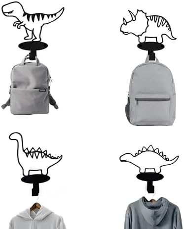 4 Piece Dinosaur Silhouette Coat Hooks Set Matte Black