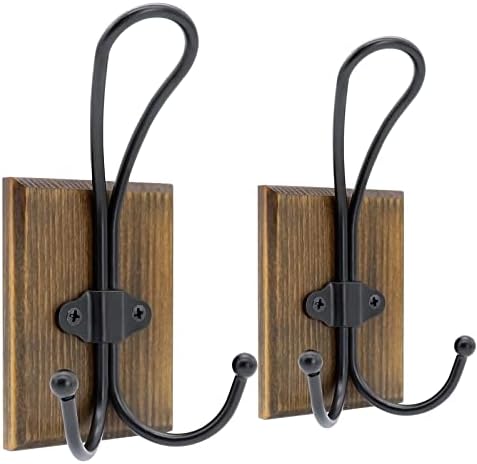 TEGUEPS Double Wall Hooks 2 Pack Rustic Decorative Wood