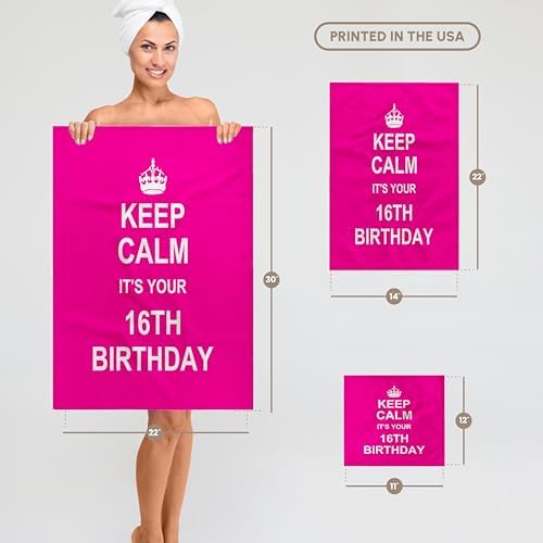 3D Rose 16th Birthday Hot Pink 15x22 Inch Towel