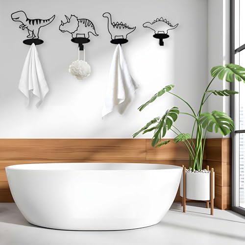 4 Piece Dinosaur Silhouette Coat Hooks Set Matte Black