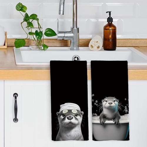 Funny Otter Hand Towels Set of 2 for Kitchen Bathroom