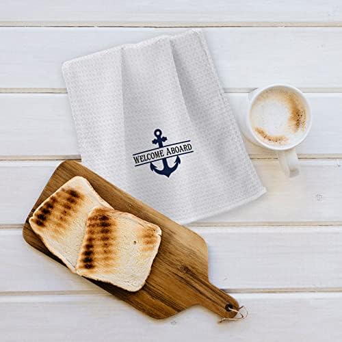 OHSUL Navy Blue Anchor Beach Kitchen Bath Towel