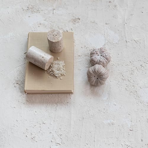 Creative Co-Op Natural Round Travertine Salt Pepper Shakers Set of 2 Small