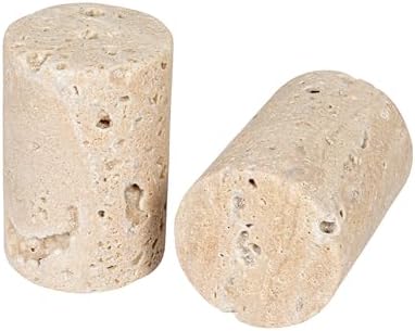Creative Co-Op Natural Round Travertine Salt Pepper Shakers Set of 2 Small