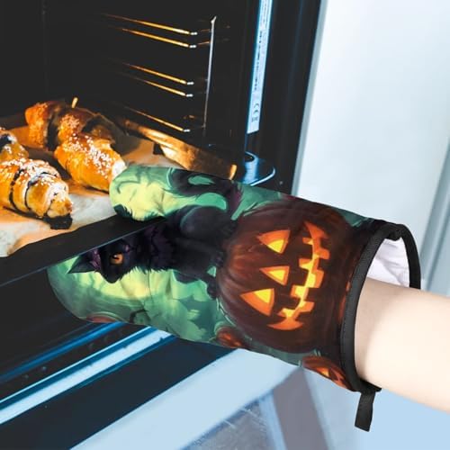 Aglebo Halloween Funny Pumpkin Oven Mitts and Pot Holders Set