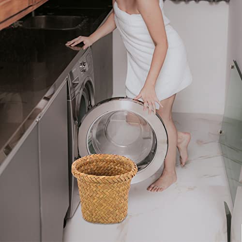Operitacx Multi-Function Woven Trash Basket for Home and Bathroom