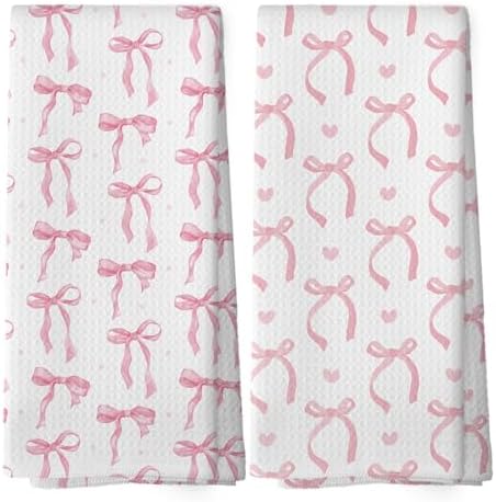 Coquette Pink Bow Dish Towels Set of 2