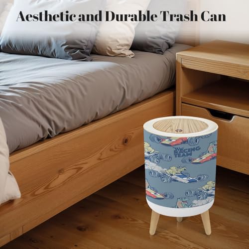 JCOOKLOFTS 18 Gallon Dinosaur Race Car Trash Can with Lid