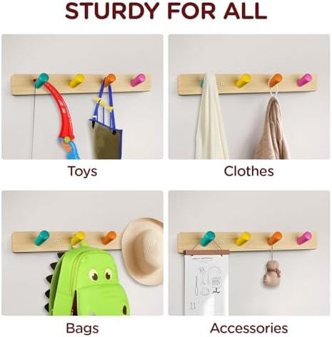 Monlurd Kids Solid Wood Coat Rack Wall Mount