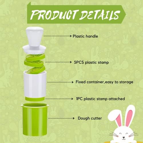 KAISHANE Easter Cookie Stamps 6Pcs Set with Round Cutter and Press