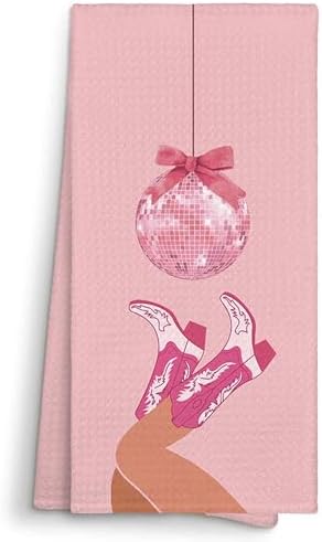 Pink Preppy Bow Cowgirl Boot Dish Towel