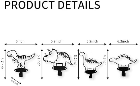 4 Piece Dinosaur Silhouette Coat Hooks Set Matte Black