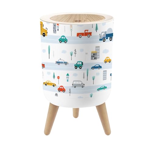 Small 18 Gallon Dog Proof Trash Can with Cute Car Pattern
