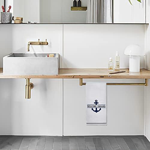 OHSUL Navy Blue Anchor Beach Kitchen Bath Towel