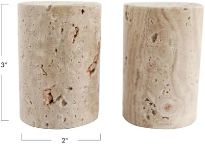 Creative Co-Op Natural Round Travertine Salt Pepper Shakers Set of 2 Small