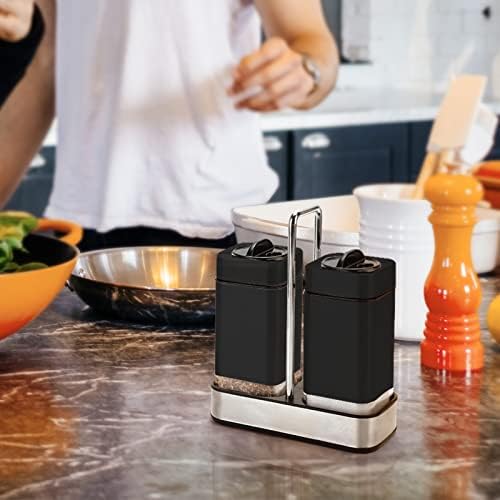 Aelga Black Salt Pepper Shakers Set with Holder