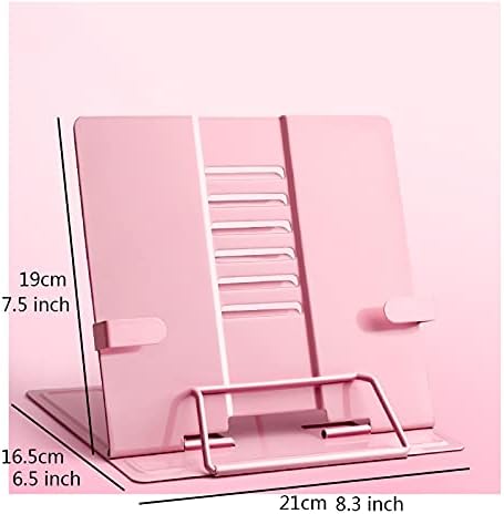Adjustable Metal Book Stand with Page Clip for Kitchen and Office Blue