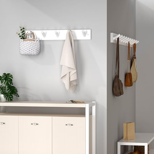 SKOLOO White Bamboo Wall Coat Rack with 5 Pegs 1