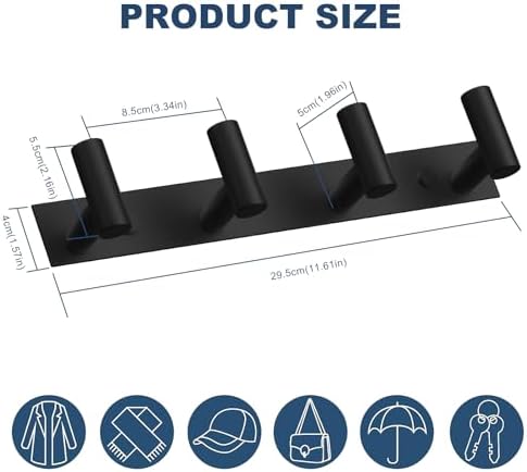 VAEHOLD 2PACK Black Hat and Coat Wall Mount Rack