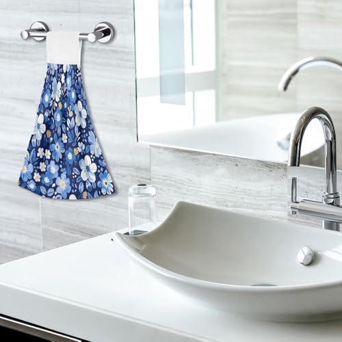 Vnurnrn Hand Towels 2 Pcs Blue Flowers Soft Absorbent