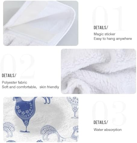 OTVEE Blue White Cartoon Rooste Kitchen Towels 2 Pieces