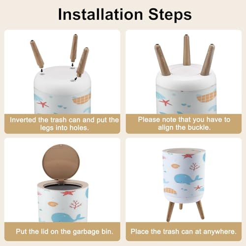 Cute Underwater Sea Animals Trash Can with Lid
