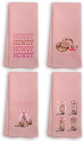 Pink Bow Preppy Kitchen Towels Set of 4